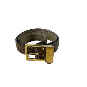 Vintage Anne Klein Leather Embossed Brown Belt Gold Lion Head Logo Size S